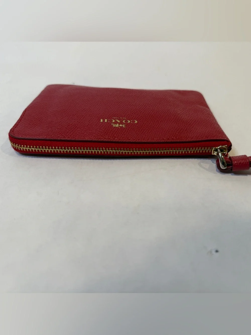 Coach Red Leather Wristlet with Gold Logo
